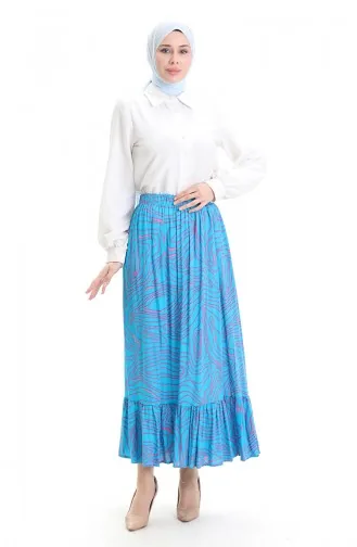 تنورة من قماش الفيسكوز بخصر مرن ومكشكش 2012B-01 أزرق 2012B-01