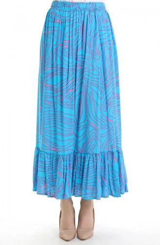 تنورة من قماش الفيسكوز بخصر مرن ومكشكش 2012B-01 أزرق 2012B-01