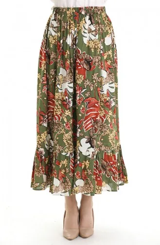 Viscose Fabric Elastic Waist Ruffle Skirt 2012C-01 Green 2012C-01