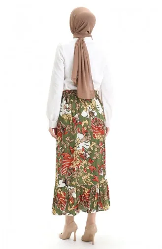 Viscose Fabric Elastic Waist Ruffle Skirt 2012C-01 Green 2012C-01