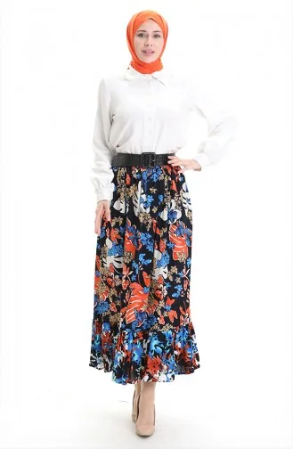 Viscose Stof Elastische Taille Ruche Rok 2012C-02 Zwart Saxe 2012C-02