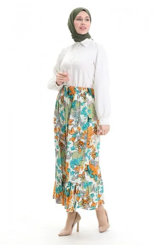Viscose Stof Elastische Taille Ruche Rok 2012C-03 Oranje 2012C-03