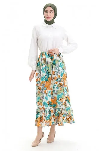 Viscose Stof Elastische Taille Ruche Rok 2012C-03 Oranje 2012C-03