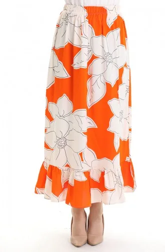 Viscose Fabric Elastic Waist Ruffle Skirt 2012E-03 Orange 2012E-03