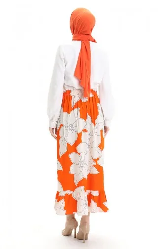 Viscose Fabric Elastic Waist Ruffle Skirt 2012E-03 Orange 2012E-03