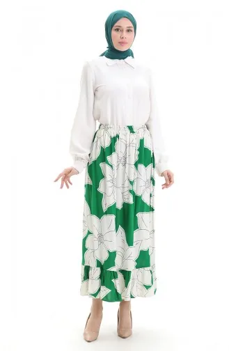 Viscose Fabric Elastic Waist Ruffle Skirt 2012E-04 Emerald Green 2012E-04