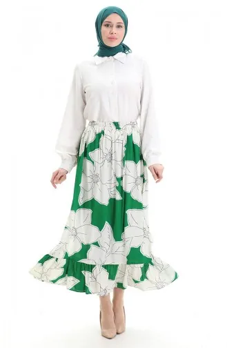 Viscose Fabric Elastic Waist Ruffle Skirt 2012E-04 Emerald Green 2012E-04