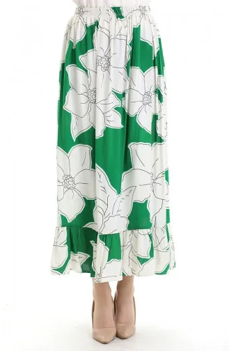 Viscose Fabric Elastic Waist Ruffle Skirt 2012E-04 Emerald Green 2012E-04