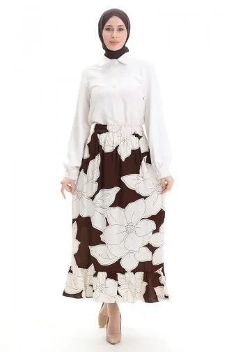 تنورة من قماش الفيسكوز بخصر مرن ومكشكش 2012E-05 بني 2012E-05