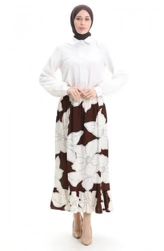 تنورة من قماش الفيسكوز بخصر مرن ومكشكش 2012E-05 بني 2012E-05