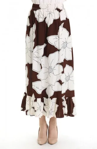 تنورة من قماش الفيسكوز بخصر مرن ومكشكش 2012E-05 بني 2012E-05