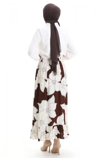 تنورة من قماش الفيسكوز بخصر مرن ومكشكش 2012E-05 بني 2012E-05