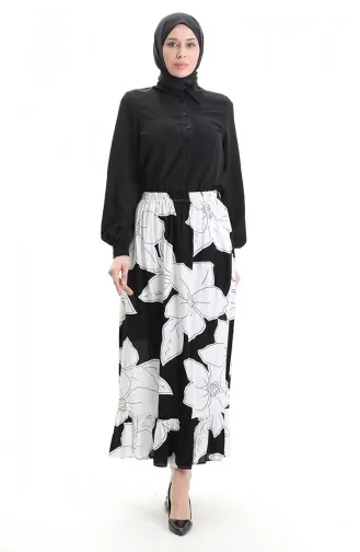 Viscose Stof Elastische Taille Ruche Rok 2012E-06 Zwart 2012E-06