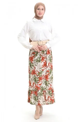 Viscose Stof Elastische Taille Ruche Rok 2012G-03 Khaki 2012G-03
