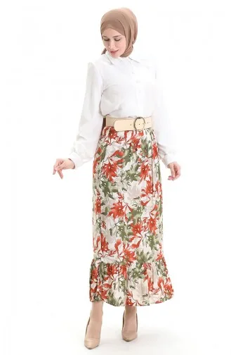 Viscose Stof Elastische Taille Ruche Rok 2012G-03 Khaki 2012G-03