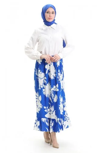 Viscose Fabric Elastic Waist Ruffle Skirt 2012K-01 Saks White 2012K-01