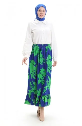 تنورة من قماش الفيسكوز بخصر مرن ومكشكش 2012K-02 ساكس جرين 2012K-02