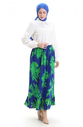 تنورة من قماش الفيسكوز بخصر مرن ومكشكش 2012K-02 ساكس جرين 2012K-02