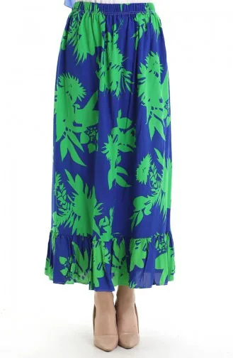 تنورة من قماش الفيسكوز بخصر مرن ومكشكش 2012K-02 ساكس جرين 2012K-02