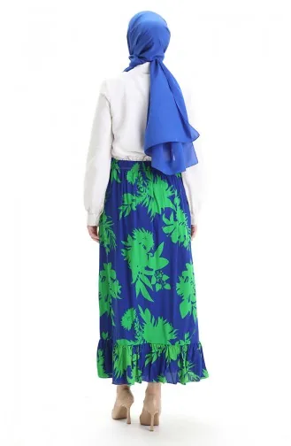 تنورة من قماش الفيسكوز بخصر مرن ومكشكش 2012K-02 ساكس جرين 2012K-02