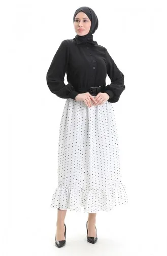 Viscose Fabric Elastic Waist Ruffle Skirt 2012O-02 Ecru 2012O-02