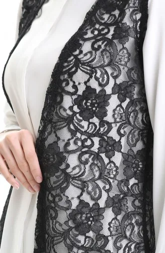 Dantelli Uzun Yelek 8742-01 Siyah