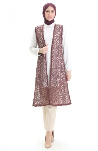 سترة طويلة من الدانتيل 8742-02 وردية غبارية 8742-02