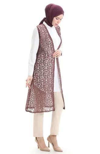 سترة طويلة من الدانتيل 8742-02 وردية غبارية 8742-02