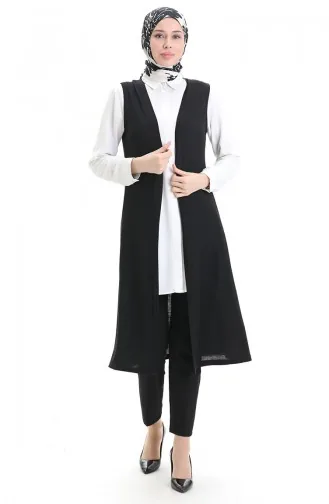 Viscose Gekamd Katoen Lang Casual Vest 8744-01 Zwart 8744-01