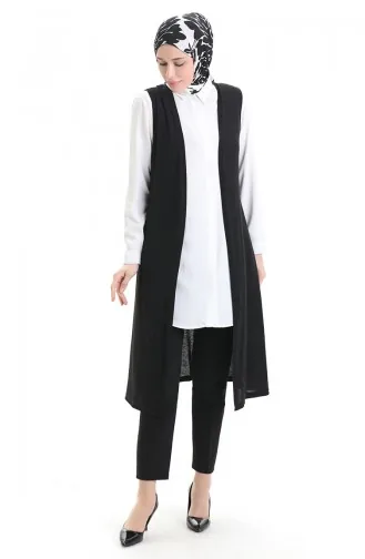 Viscose Gekamd Katoen Lang Casual Vest 8744-01 Zwart 8744-01