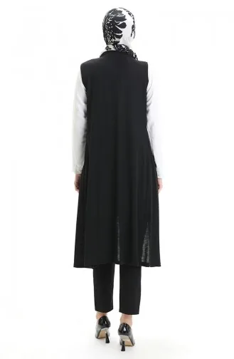 Viscose Gekamd Katoen Lang Casual Vest 8744-01 Zwart 8744-01