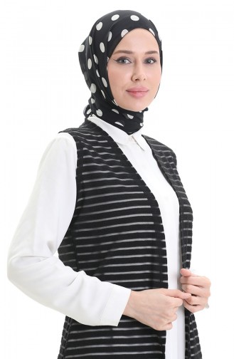 Dantelli Uzun Dökümlü Yelek 8745-01 Siyah