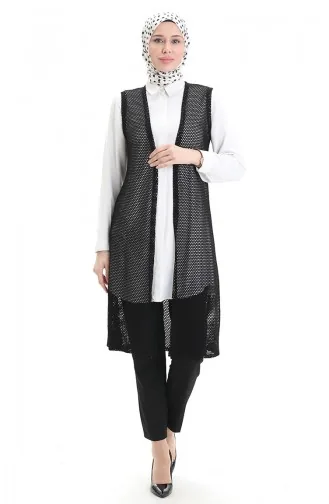 Kanten Lang Vloeiend Vest 8746-01 Zwart 8746-01