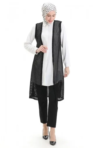 Kanten Lang Vloeiend Vest 8746-01 Zwart 8746-01