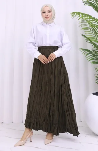Elastic Waist Krash Skirt 0050-02 Khaki 0050-02