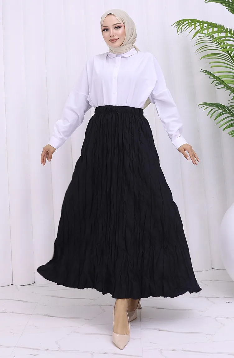 Beli Lastikli Kraş Etek 0050-03 Siyah