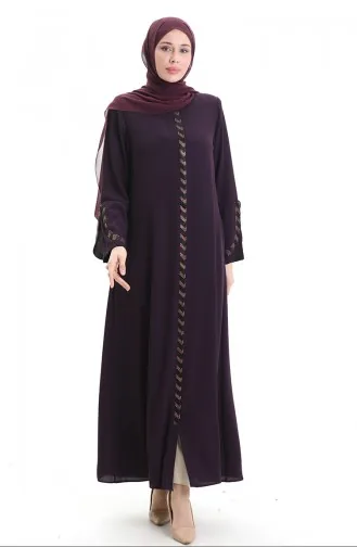 Büyük Beden Şeritli Ferace 2038-03 Mürdüm