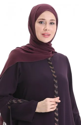 Büyük Beden Şeritli Ferace 2038-03 Mürdüm