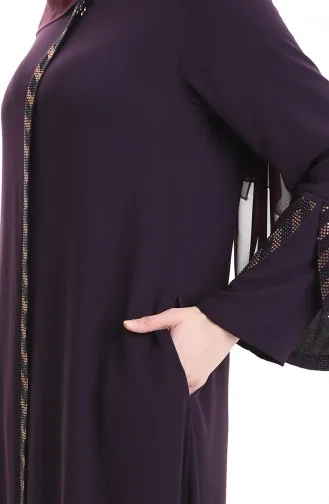 Büyük Beden Şeritli Ferace 2038-03 Mürdüm