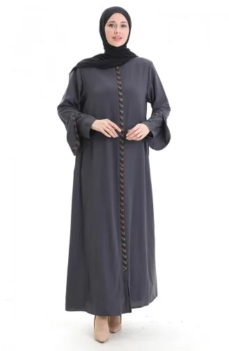 Abaya Rayée Grande Taille 2038-06 Gris 2038-06
