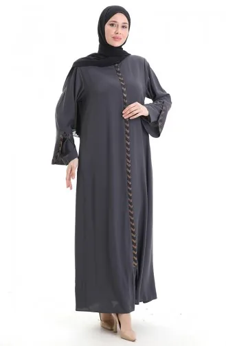 Abaya Rayée Grande Taille 2038-06 Gris 2038-06