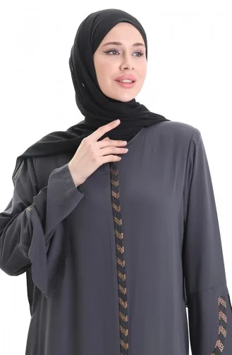 Abaya Rayée Grande Taille 2038-06 Gris 2038-06