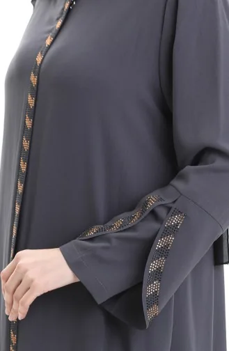 Abaya Rayée Grande Taille 2038-06 Gris 2038-06