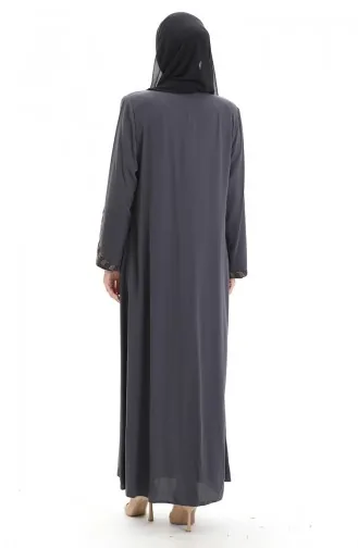 Abaya Rayée Grande Taille 2038-06 Gris 2038-06