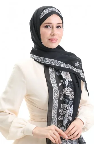 شال ناعم منقوش 70271-06 أسود 70271-06