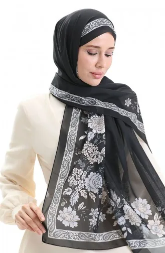 شال ناعم منقوش 70271-06 أسود 70271-06