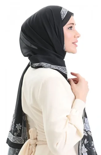 شال ناعم منقوش 70271-06 أسود 70271-06