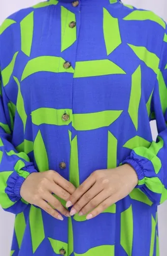 Viskon Kumaş Boydan Düğmeli Desenli Elbise 2030-01 Saks Yeşil