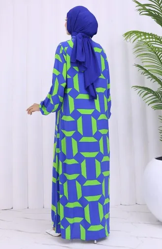 Viskon Kumaş Boydan Düğmeli Desenli Elbise 2030-01 Saks Yeşil