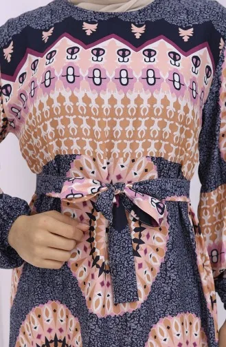 Robe Ceinturée à Motifs En Tissu Viscose 2032-01 Anthracite Poudre 2032-01